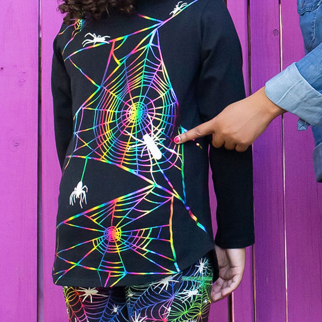 Rainbow Spider Webs Long Sleeve Tunic Shirt