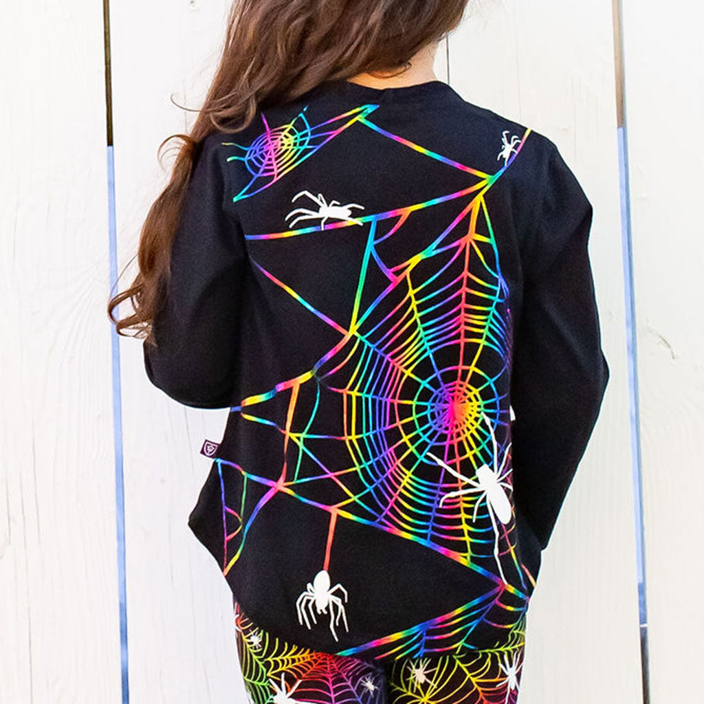 Rainbow Spider Webs Long Sleeve Tunic Shirt