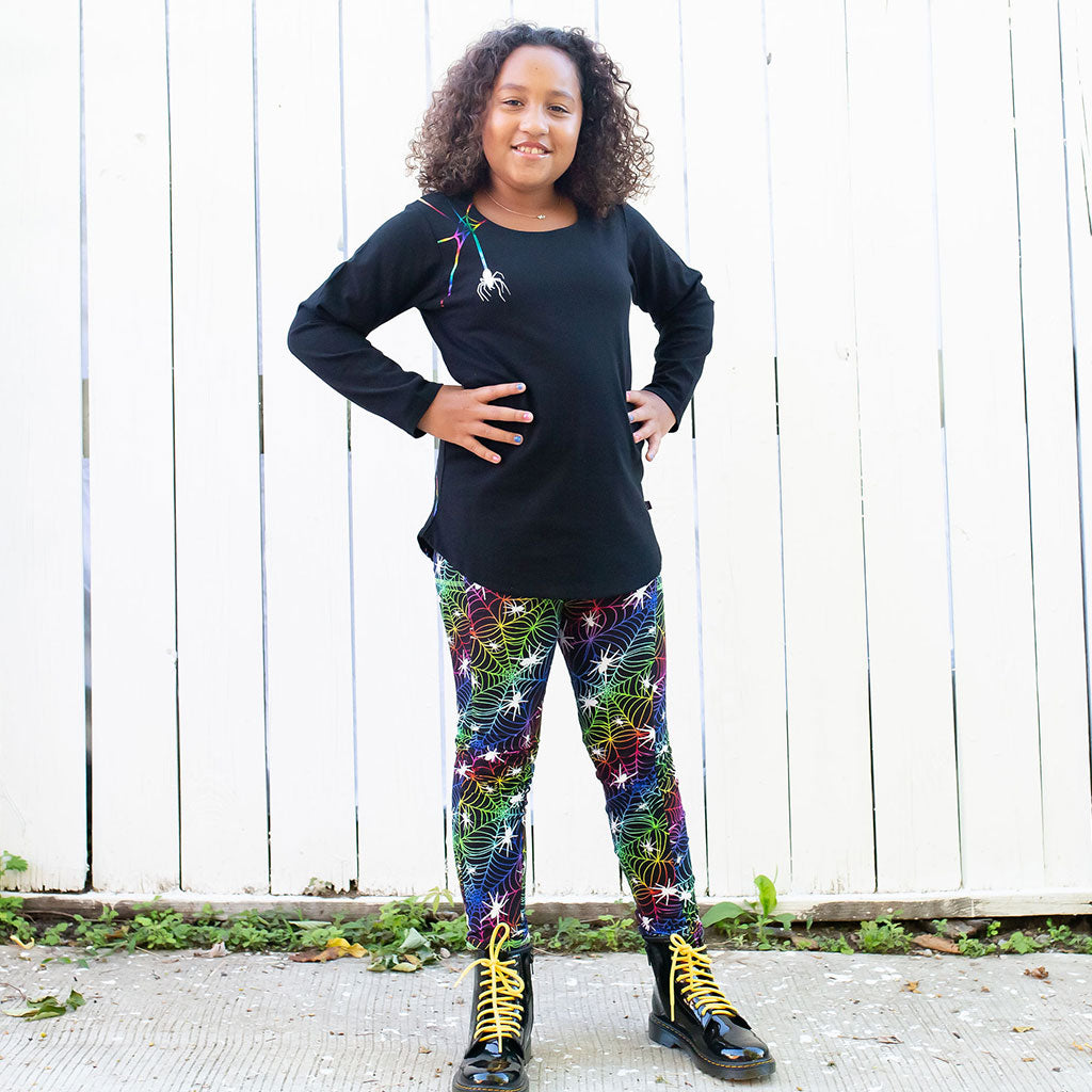 Rainbow Spider Webs Long Sleeve Tunic Shirt