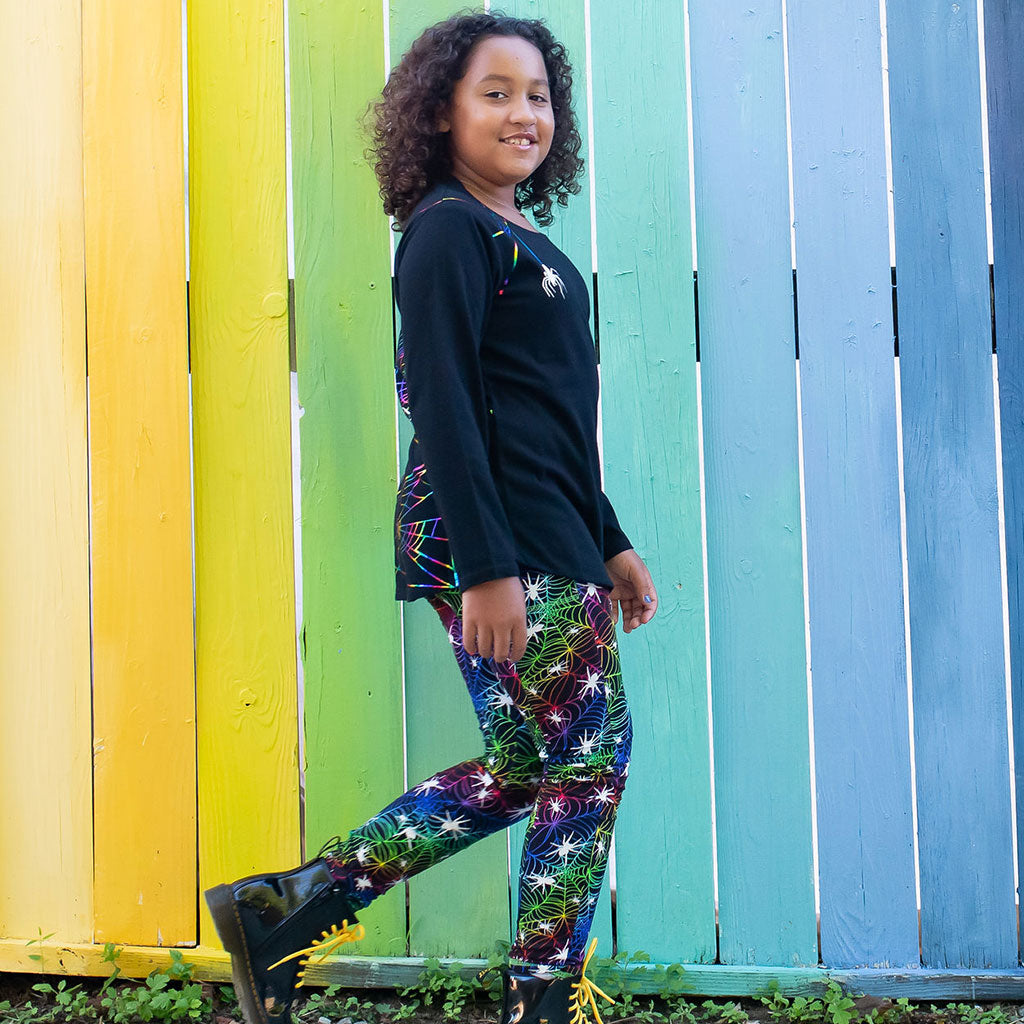 Rainbow Spider Webs Long Sleeve Tunic Shirt