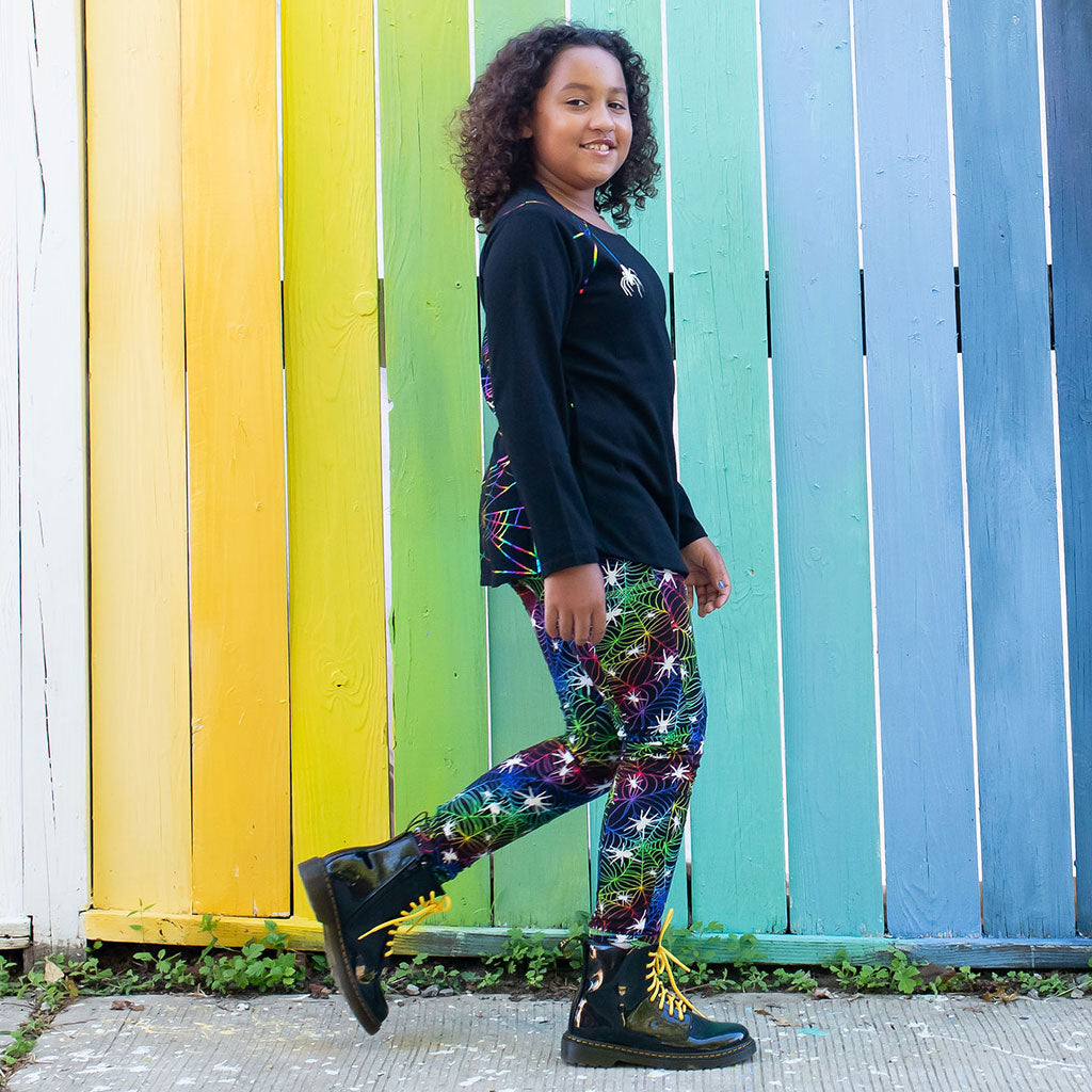 "Web Design" Rainbow Spider Leggings with Pockets