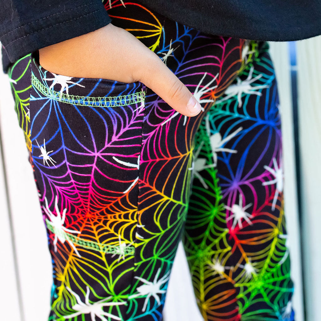 Web Design Rainbow Spider Leggings with Pockets