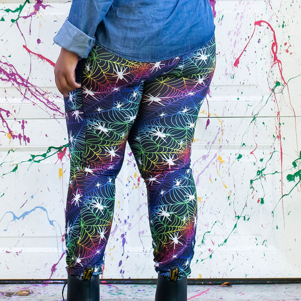 "Web Design" Rainbow Spider Leggings with Pockets - Adult