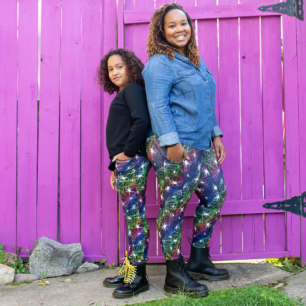 "Web Design" Rainbow Spider Leggings with Pockets - Adult