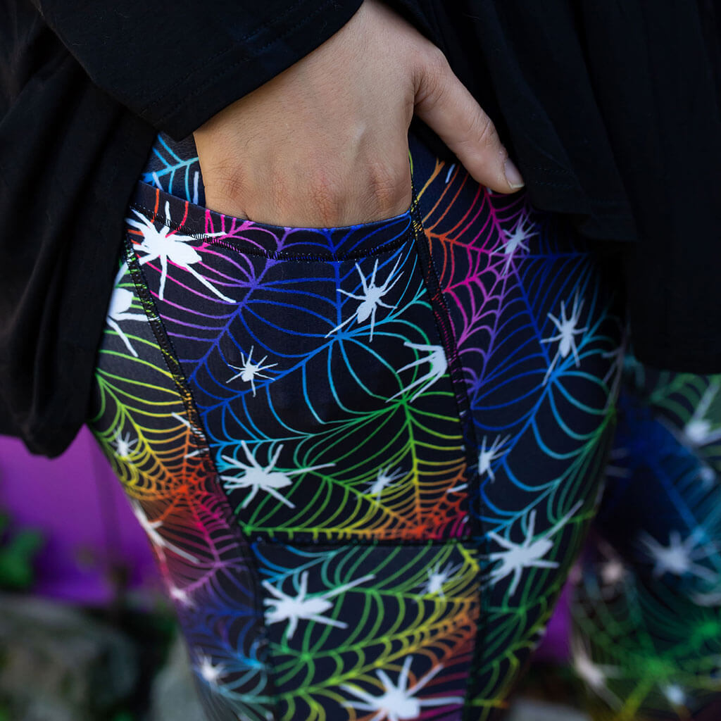 "Web Design" Rainbow Spider Leggings with Pockets - Adult