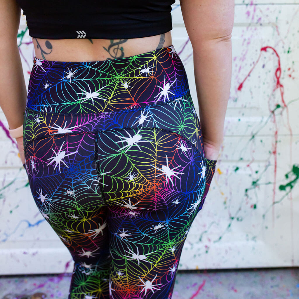 Web Design Rainbow Spider Leggings with Pockets - Adult