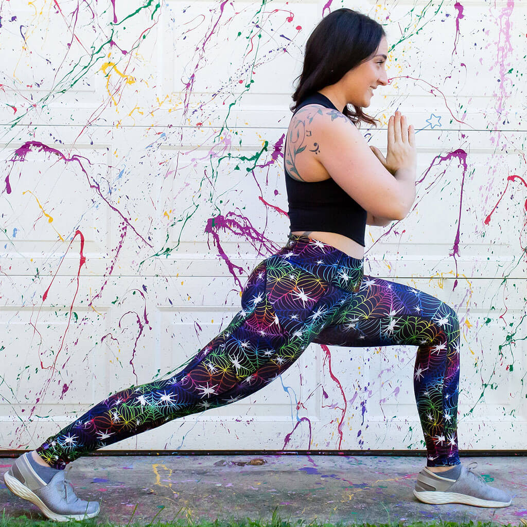 "Web Design" Rainbow Spider Leggings with Pockets - Adult