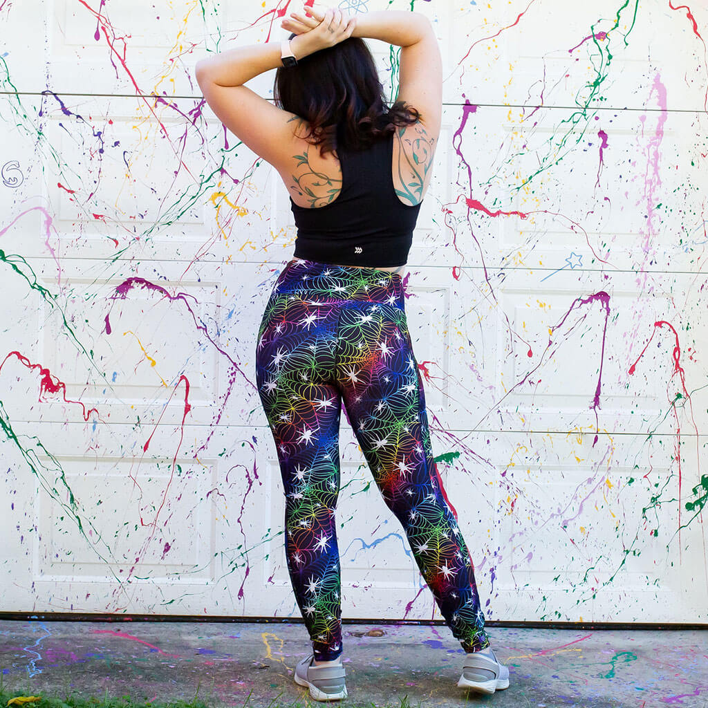 Web Design Rainbow Spider Leggings with Pockets - Adult