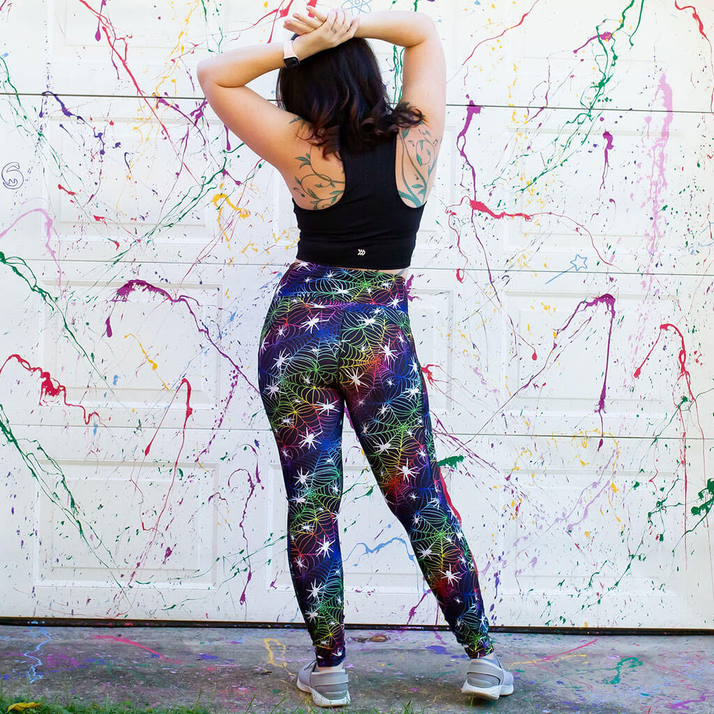 "Web Design" Rainbow Spider Leggings with Pockets - Adult