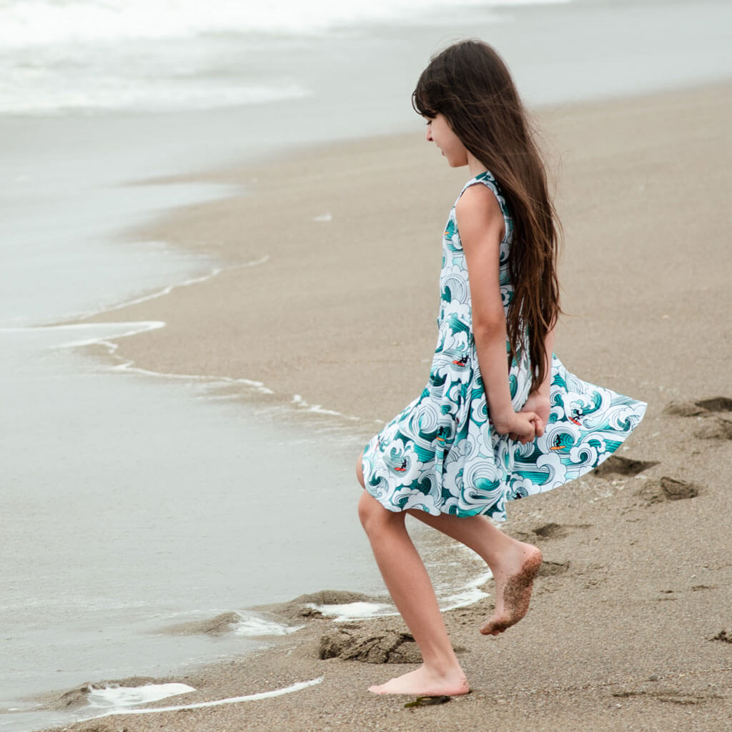 "Wave Theory" Surfer Sleeveless Play Dress with Pockets