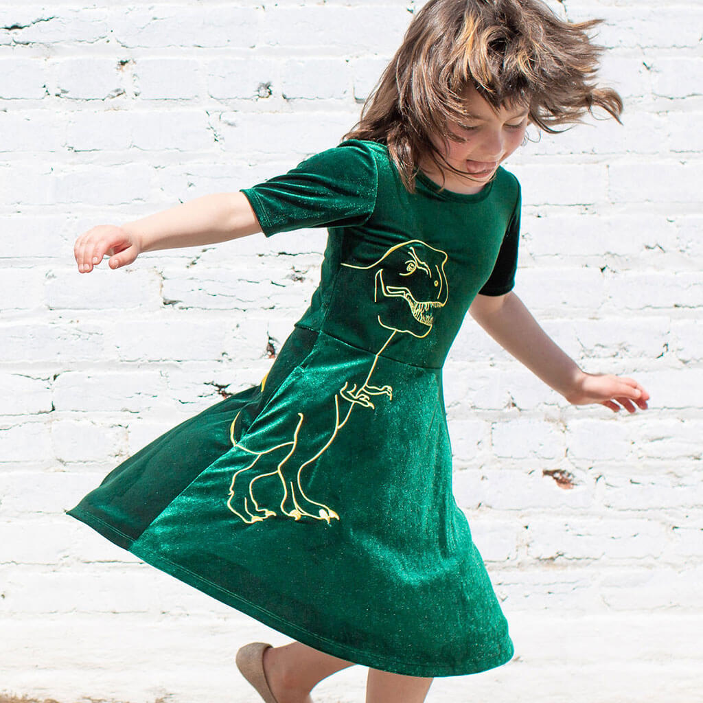Tyrannosaurus Rex Ballerina Style Short Sleeve Dress with Pockets