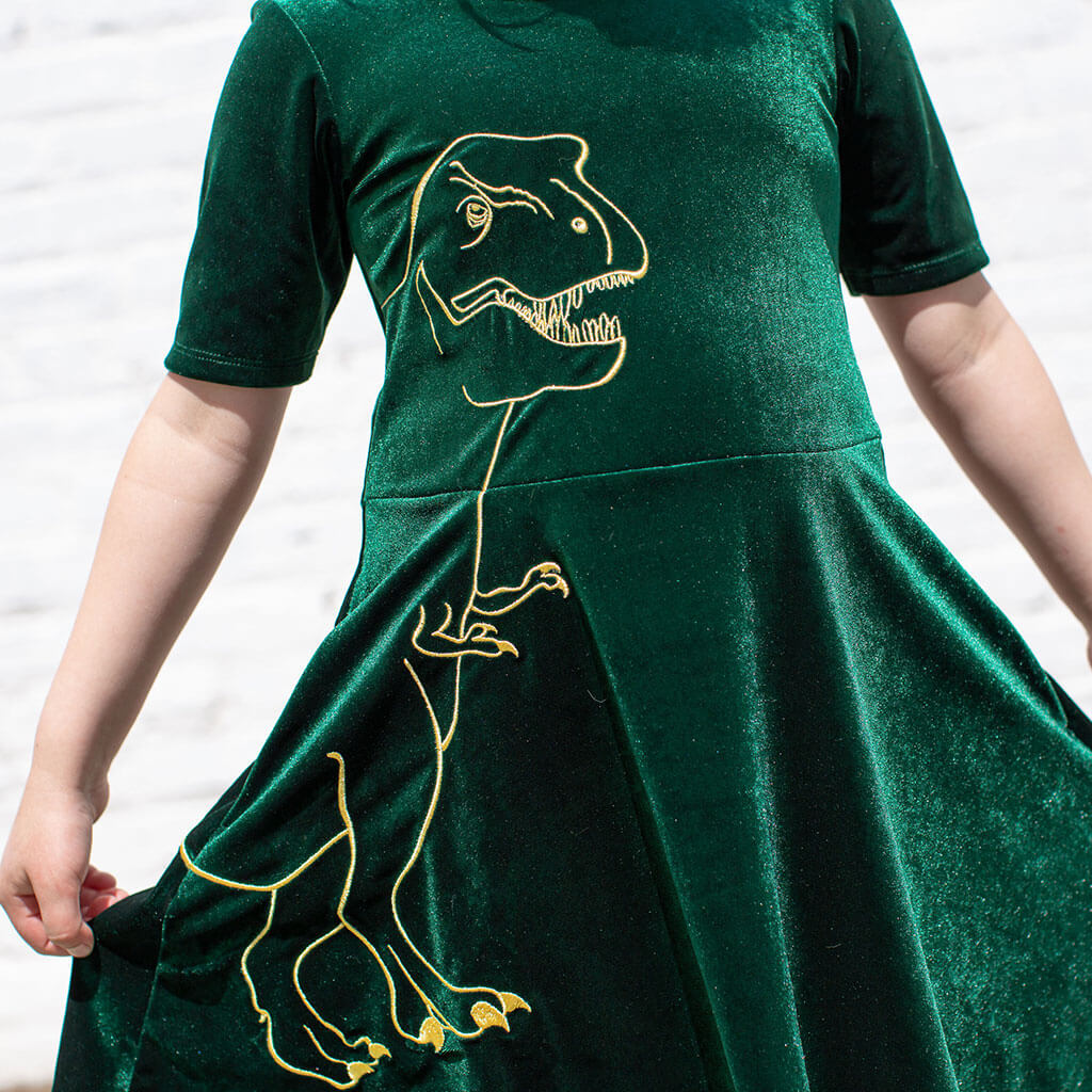 Tyrannosaurus Rex Ballerina Style Short Sleeve Dress with Pockets