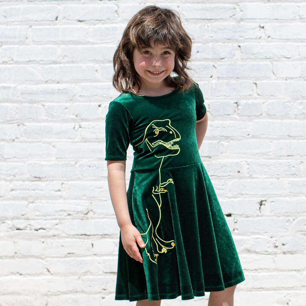 Tyrannosaurus Rex Ballerina Style Short Sleeve Dress with Pockets
