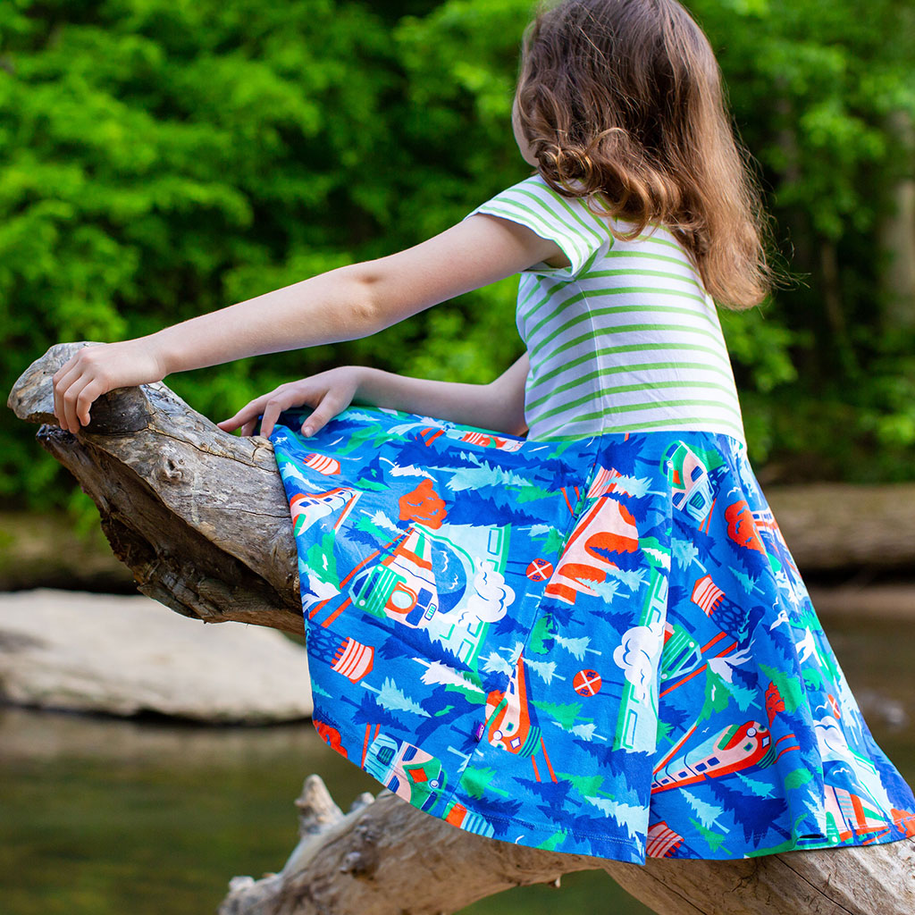 "All Aboard for Adventure" Trains Short Sleeve Super Twirler Play Dress with Pockets