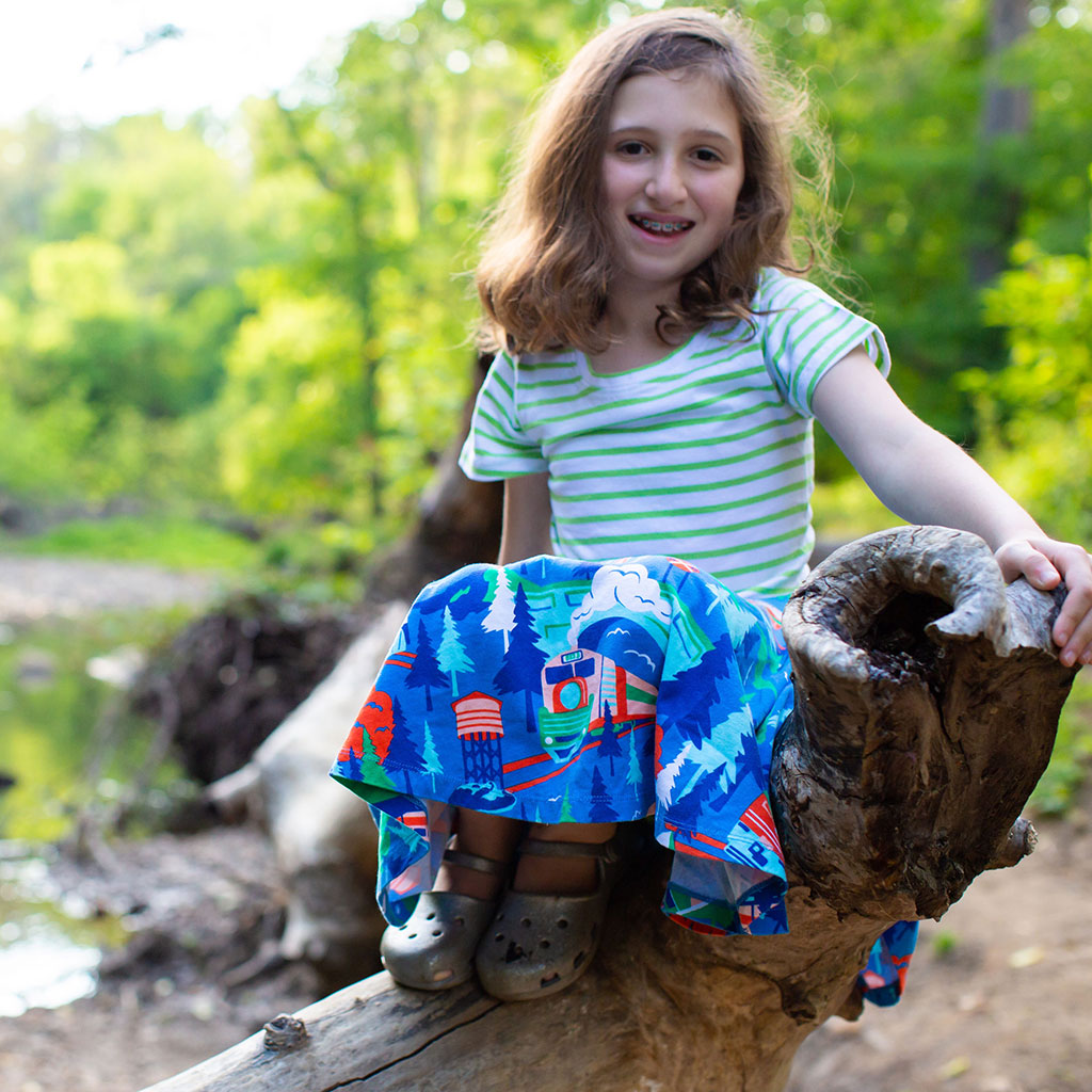 "All Aboard for Adventure" Trains Short Sleeve Super Twirler Play Dress with Pockets