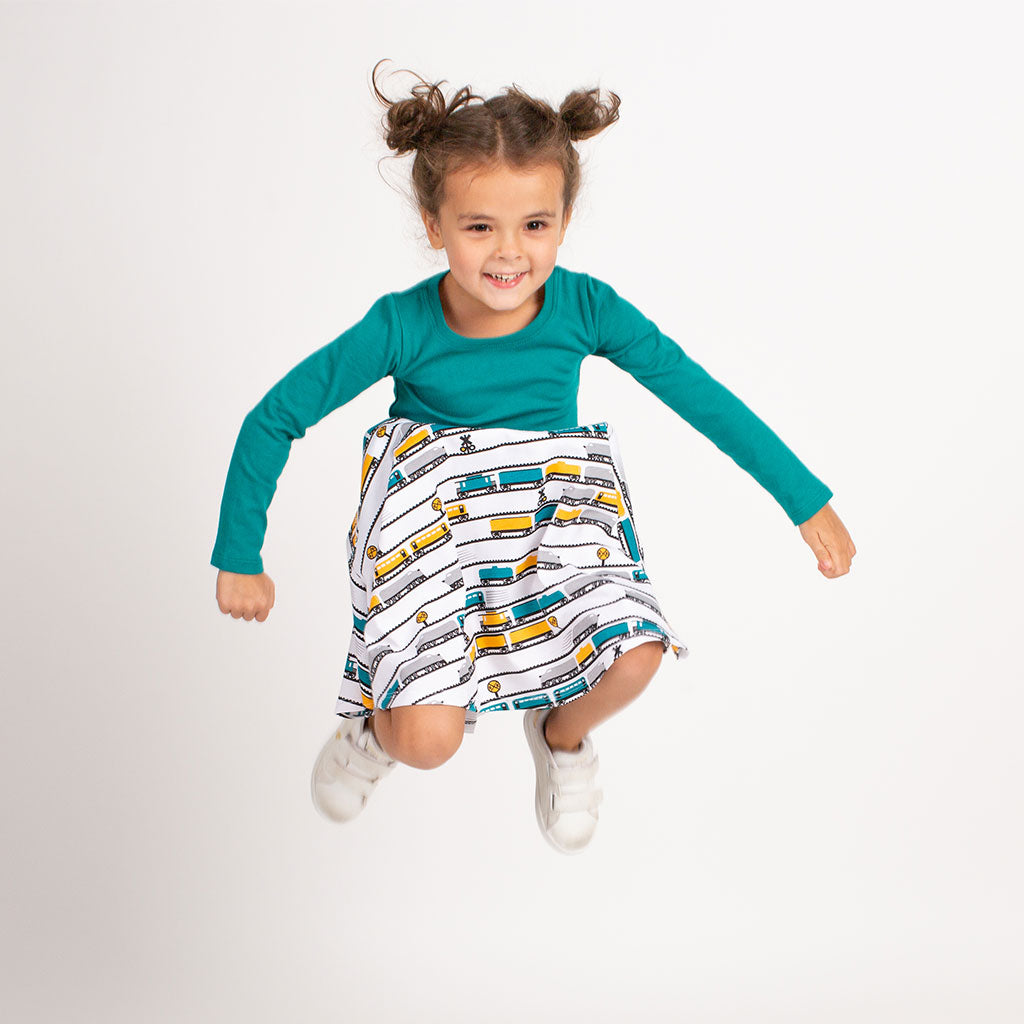 "ENGINEuity" Trains Twirly Play Dress with Pockets and Long Sleeves
