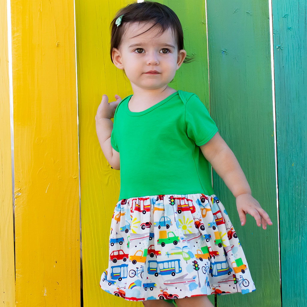 Busy Vehicles Infant Snapsuit Dress